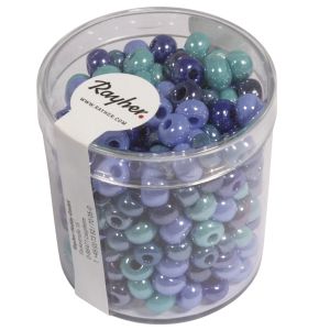 Glas-Großlochradl,opak,blau,türkis Töne