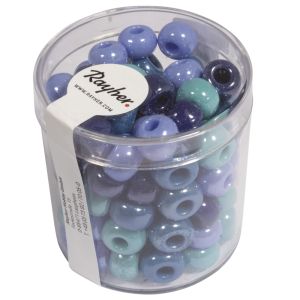 Glas-Großlochradl,opak,blau, türkis Töne