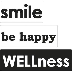 Labels smile , be happy , WELLness