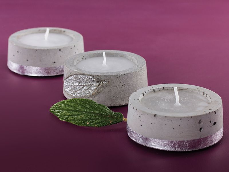 Cement candle light with leave pattern