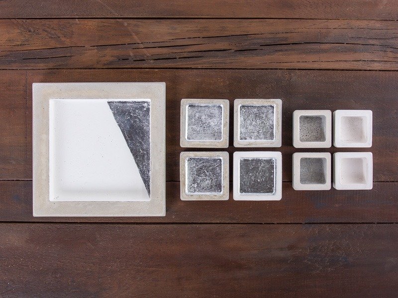 Large square-shaped side plate out of cement