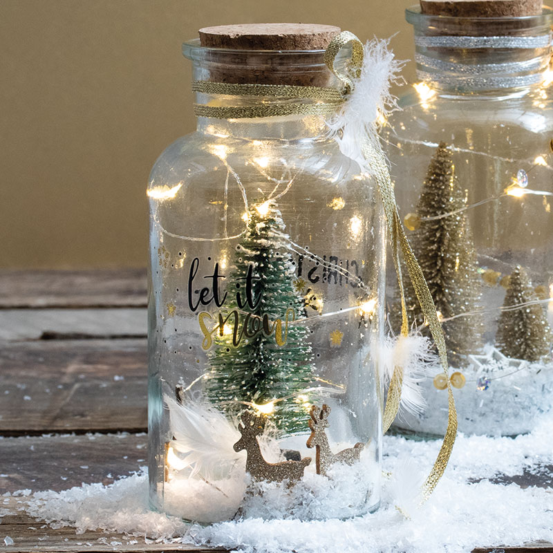 Deko-Leuchtflasche „Let it snow“