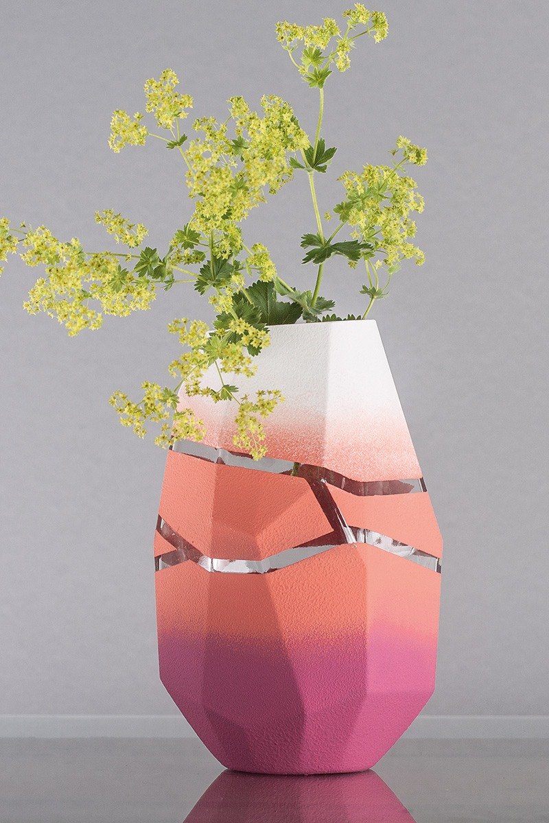 Faceted glass vase with stripes