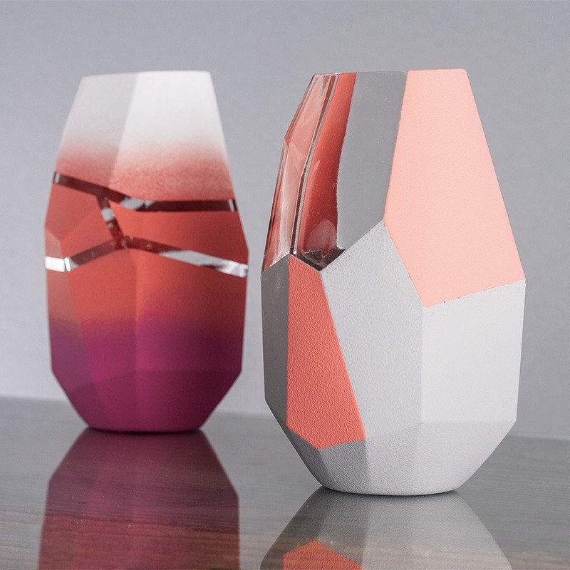 Glass vase  with Chalky Finnish and graphic lines 