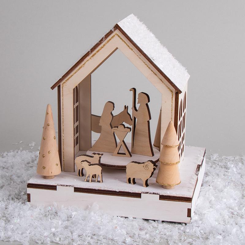 Holzdekoobjekt Haus Krippe