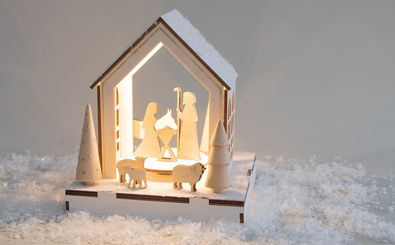 Holzdekoobjekt Haus Krippe