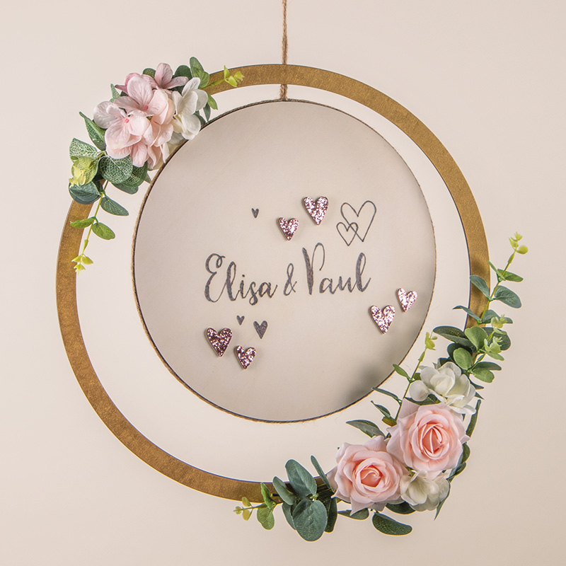 Wooden ring with plate „Elisa & Paul“