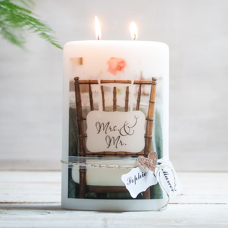 Ovale Hochzeitskerze mit Transferfolie