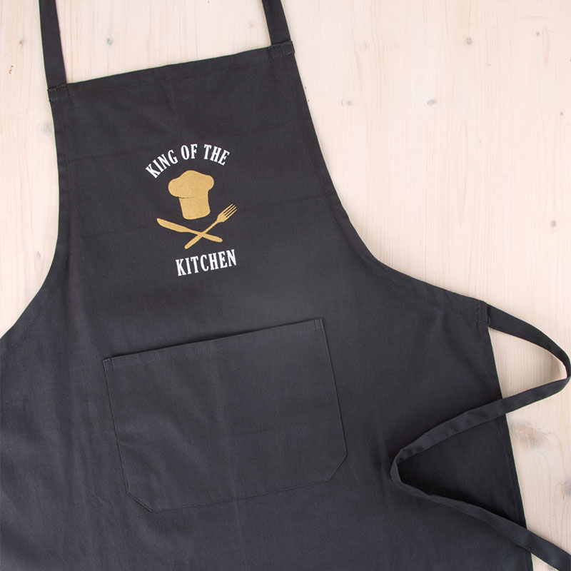 Grey cotton apron “King of the kitchen”