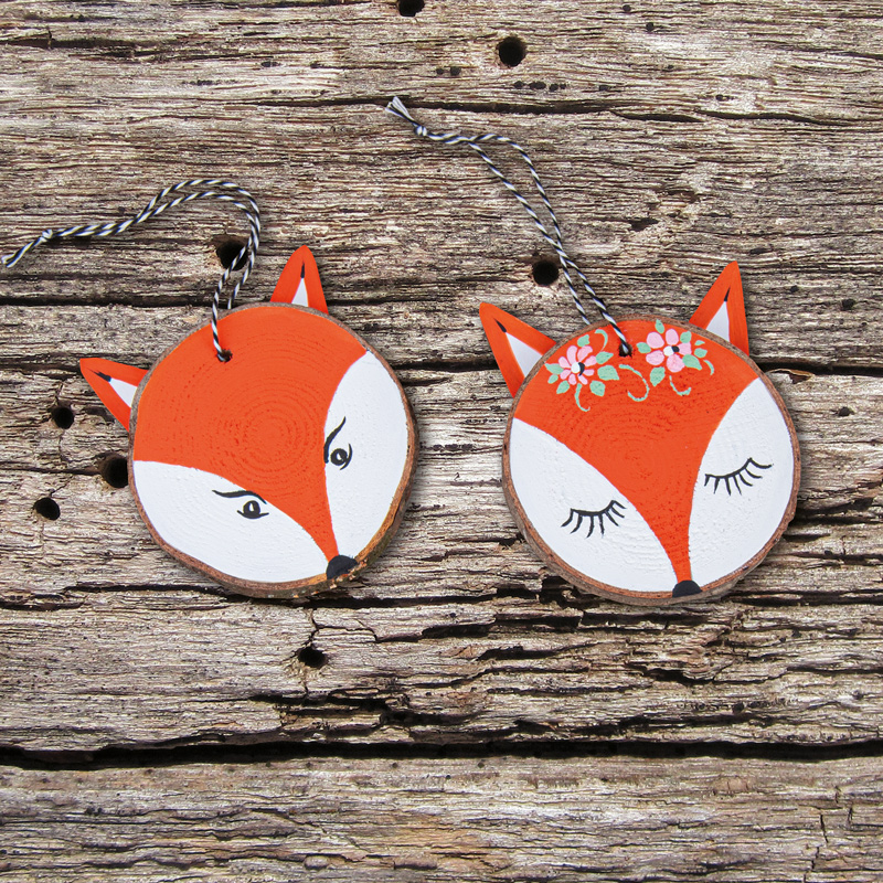 Tiergesichter auf Holzscheiben - Fuchs