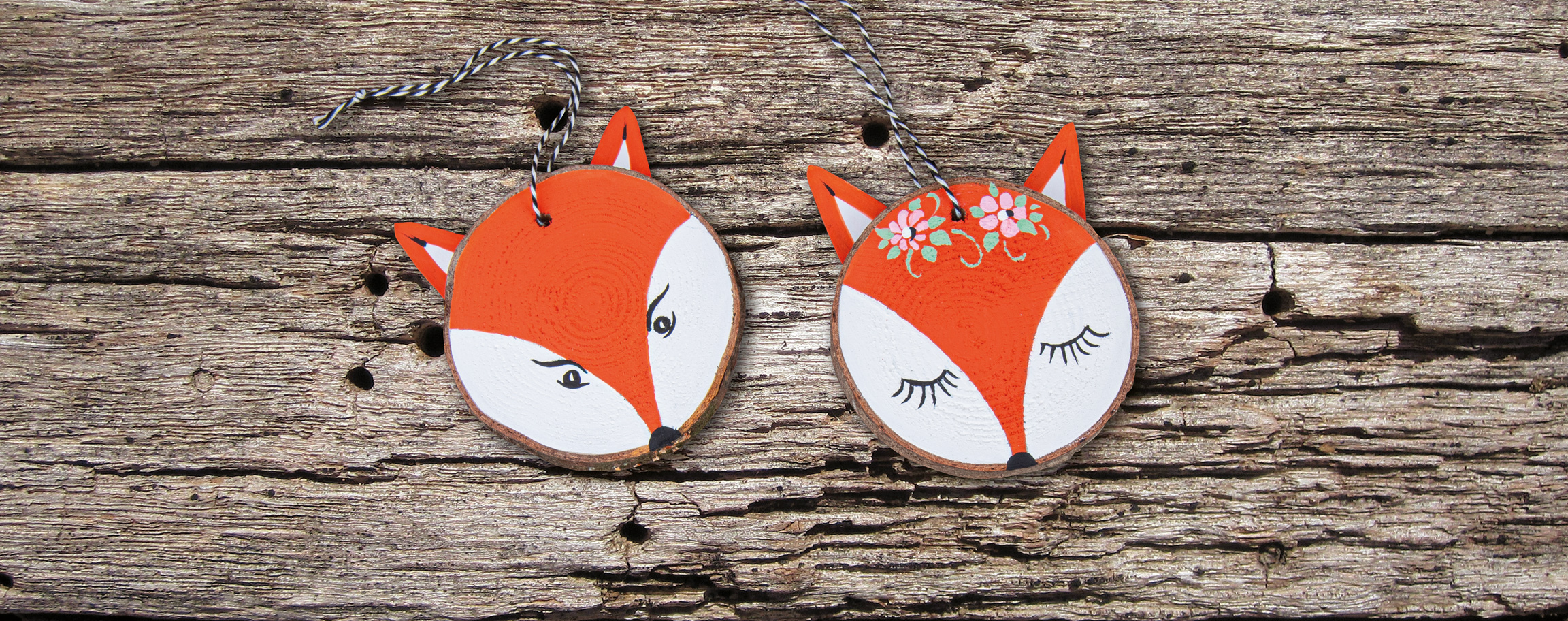 Visages d'animaux sur disques en bois - Fox